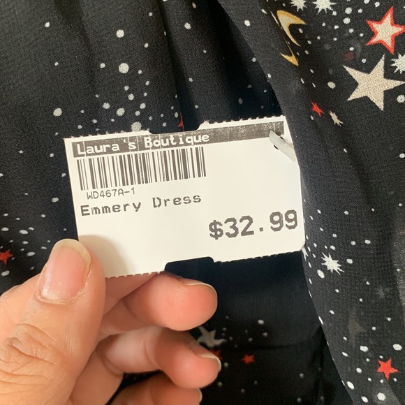 Wild Honey Star Galaxy Print Ruched Bust Button Front Short Sleeve Mini Dress - Picture 12 of 15